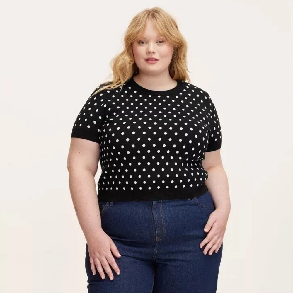 2X - Women's Polka Dot Short Sleeve Pullover Sweater kate spade target NWOT